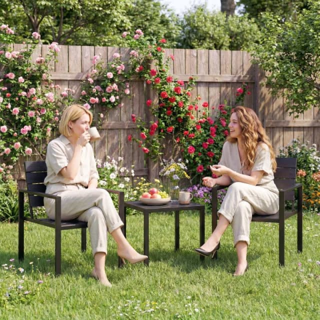 OUTSUNNY 3 Pieces Garden Bistro Set for 2, Outdoor Bistro Table & Chairs in Black Unisex