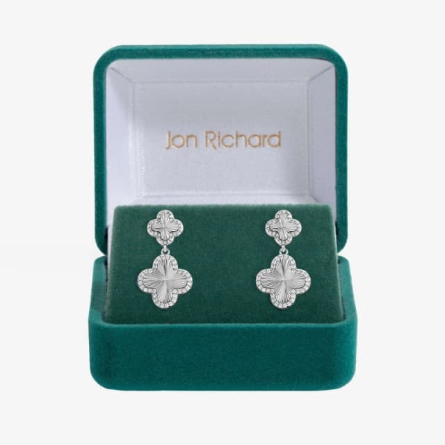 Jon Richard Rhodium Plated Clover Drop Earrings - Gift Box Silver female One Size