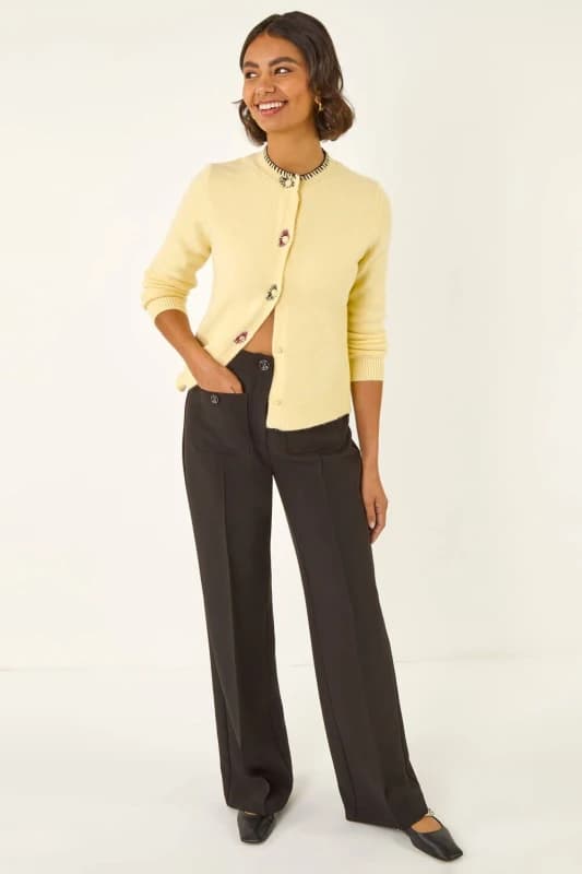 Roman Womens Pocket Button Smart Trousers in Black Size: 16 Black Female 16