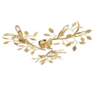 Gold Leaf Flush Ceiling Light - 6 Bulb Decorative Fitting - Low Profile Lighting