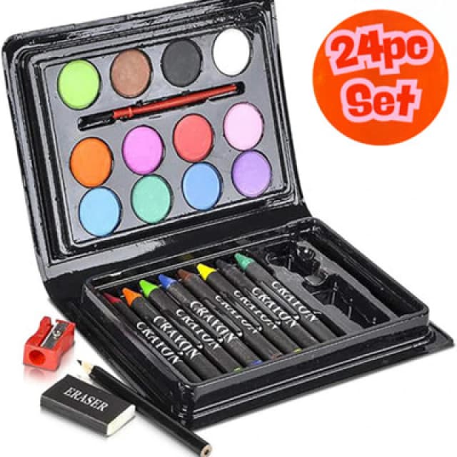 24Pc Mini Art Set For Kids With Paint & Crayons