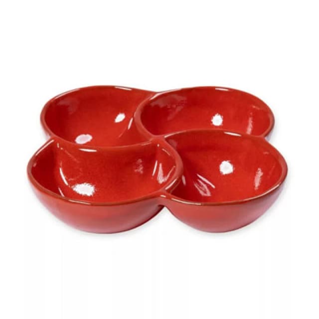 Verano Spanish Ceramics Selena 4 Past Section Snack Dish Glazed Hand Dipped Kitchen Dining Dishware 25Cm (D) Red