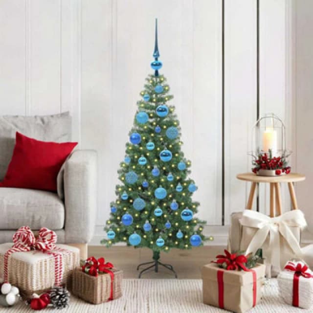 vidaXL Christmas Tree with 150 LEDs with Stand, Blue Balls Green 120cm PVC, Green 3396365