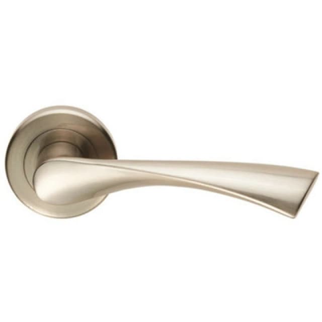 Loops PAIR Angular Twisted Handle on Round Rose Concealed Fix Satin Nickel Metallics
