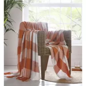 Portfolio Epsom Terracotta Throw Blanket Diamond Check Pattern Orange Off White 180x250cm - White