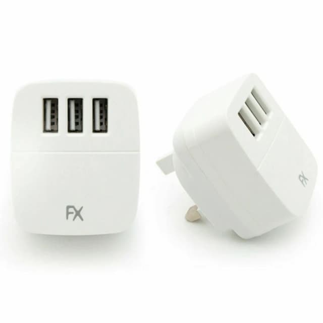 Aquarius FX Powabud Mains USB Charger - 2 or 3 Port, 2.1Amp/3.1Amp - White - Simultaneous Charge - Intelligent IC Chip - Compact & Convenient