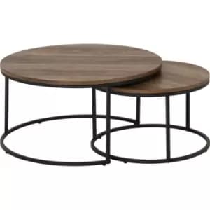 Quebec Round Coffee Table Set Medium Oak Effect Black