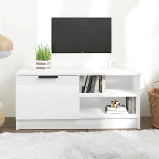 Vidaxl TV Cabinet High Gloss White 80X35X36.5cm Engineered Wood, White 811478