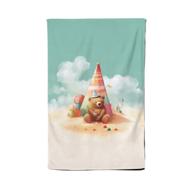 Warren Reed - Designer A Bear On A Beach Holiday Tea Towel in Yellow Yellow Unisex