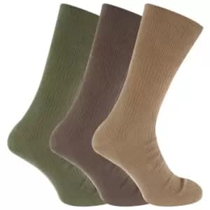 Mens Big Foot Non Elastic Diabetic Socks (3 Pairs) (UK 11-14 EURO 45-49) (Brown/Olive/Biege)