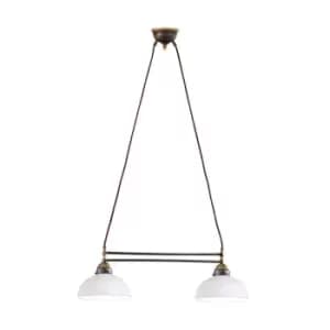 Nonna Cottage Style Glass Straight Chandelier Matt Antique Brass, 2x E27