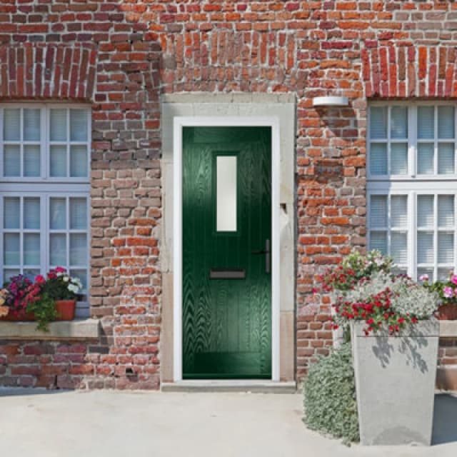 Lacerta Composite Door Sunningdale Green 920mm X 2090mm Open In Left Hand Obs Glass 10 Year Guarantee - Free Delivery & Smart Lock