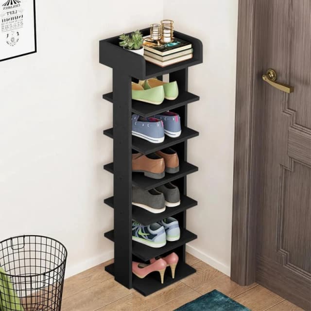 Cottonfy UK 7-Tier Wooden Shoe Rack Black M