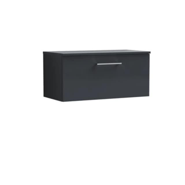 Nuie Arno Wall Hung 1-Drawer Modern Vanity Unit With Satin Soft Black Laminate Worktop