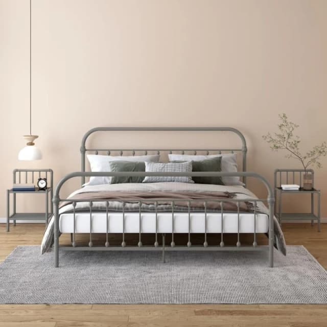 VIDAXL Bedside Cabinets 2 pcs Grey and Black Metal and Glass Vidaxl 8720286197448