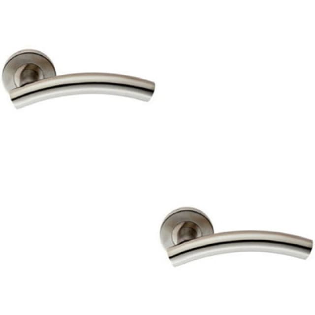 Loops 2x PAIR Arched Round Bar Handle on Round Rose Concealed Fix Satin Steel Metallics