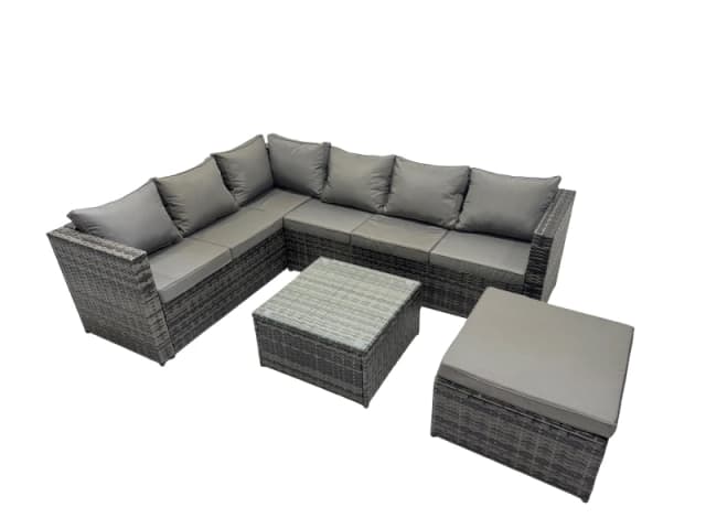 Fimous Patio Furniture Sets with Corner Sofa Coffee Table Big Footstool in Dark Grey Dark Grey Unisex