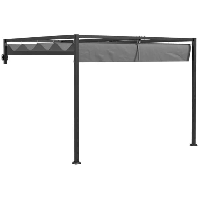 Outsunny 3x4m Wall Mounted Pergola w/ Retractable Canopy, Grey 84C-470V02CG