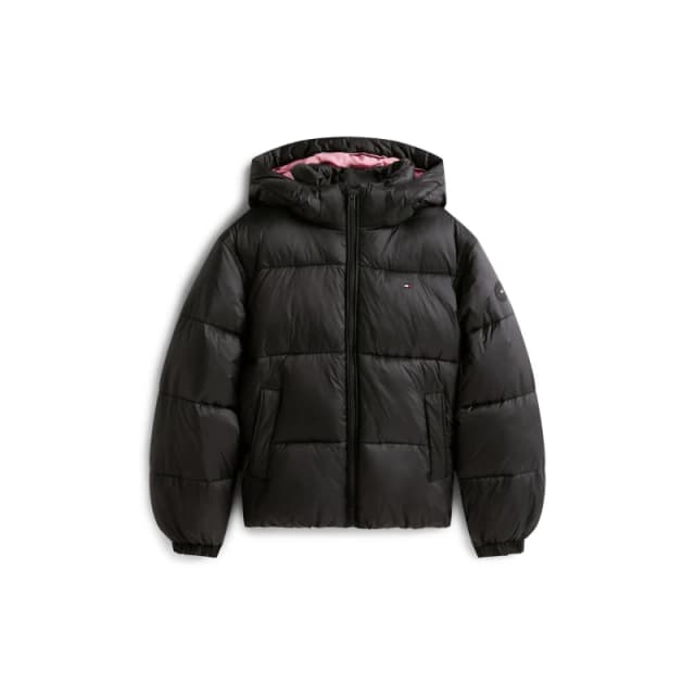 Tommy Hilfiger Kids Shiny Water-Resistant Insulated Short Puffer Jacket Black BDS female 8Y