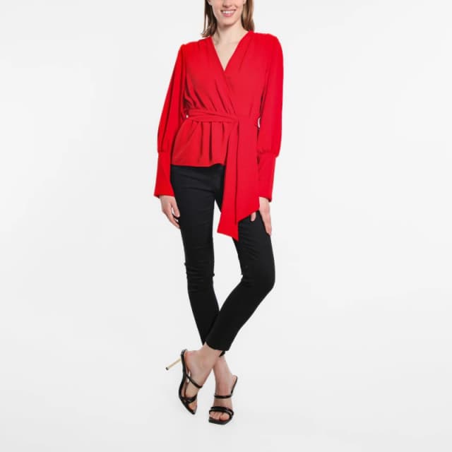 Be You Peplum Wrap Top Womens - Red Red 10