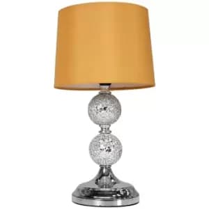 Minisun - Mosaic Crackle Glass Ball Table Lamp Chrome Fabric Shade - Mustard - No Bulb