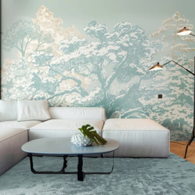 Origin Murals Etched Trees Wall Mural in Light Blue Size: W350cm x H280cm Light Blue Unisex W350cm x H280 cm