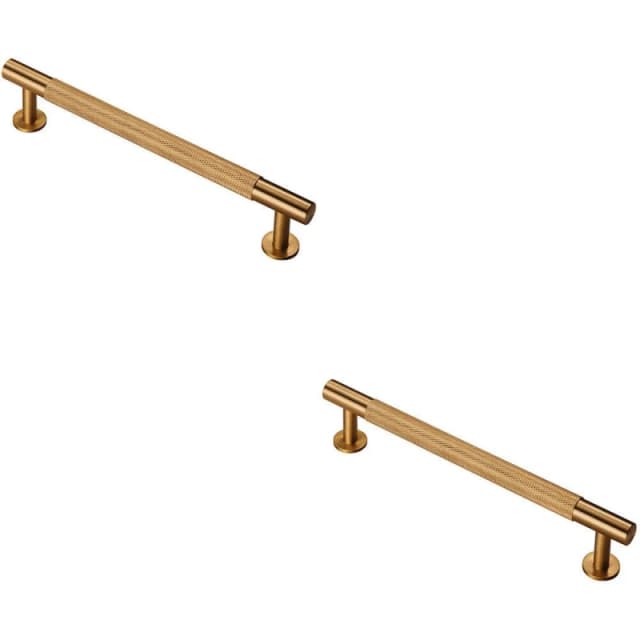 Loops 2x Knurled Bar Door Pull Handle 190 x 13mm 160mm Fixing Centres Satin Brass Metallics unisex