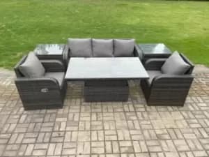 Fimous 5 Seater Outdoor Dark Grey Rattan Lounge Sofa Complete Set with Adjustable Table and Side Tables