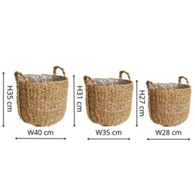 Set of 3 Tenno Seagrass & Reed Plant Pots