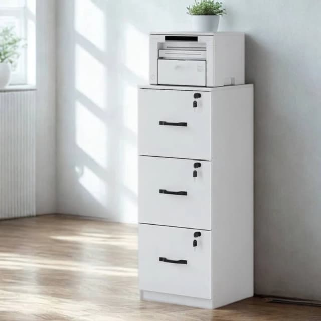 Pirlo Plush 3 Drawer Filing Cabinet With Locks For Home Office in White White Unisex