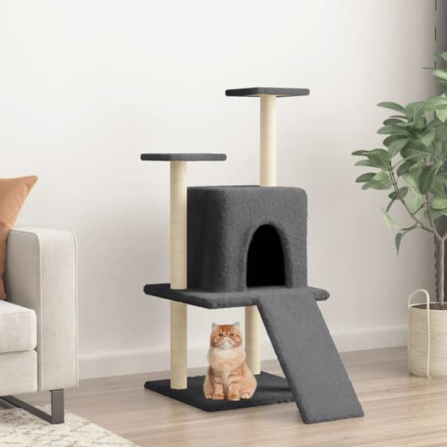 vidaXL Cat Tree w/ Sisal Scratching Posts Dark Grey 110cm, Grey 172039