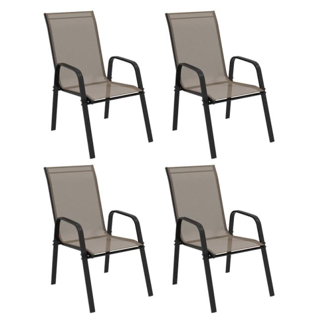 Outsunny Set of 4 Garden Dining Chair Set Outdoor w/ High Back Armrest Grey - Outsunny 5056725388300