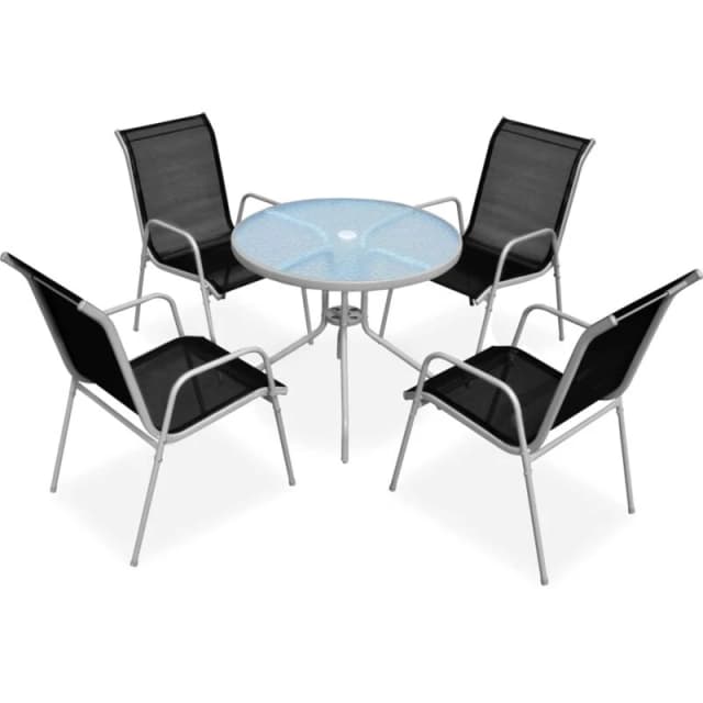 vidaXL Outdoor Dining Set 5 Piece Grey and Black Garden Table Stackable Chairs