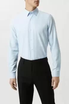 Slim Fit Blue Herringbone Texture Smart Shirt