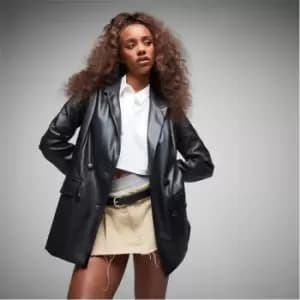 Missguided Faux Leather Oversized Blazer - Black