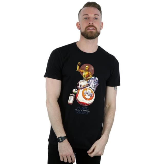 Disney Men Star Wars The Rise Of Skywalker Droids Illustration T-Shirt in Black Size: Small Black S Male 5059400153477