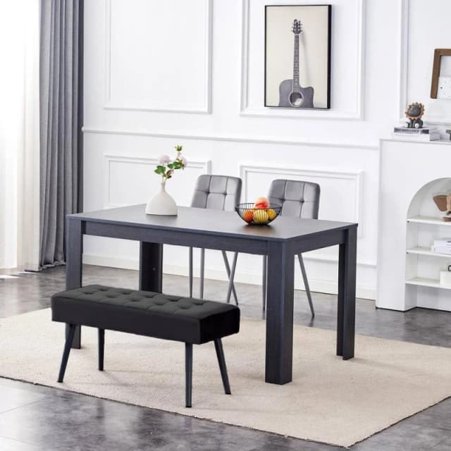 KOSY KOALA Modern Dining Table Set with 2 Grey Chairs & 1 Black Bench in Charcoal Charcoal Unisex