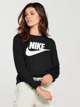 Nike Sportswear Essential Long Sleeve HBR Top Black Size L Women