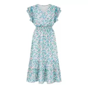 Yumi Green Frill Sleeve Wrap Midi Dress - Green