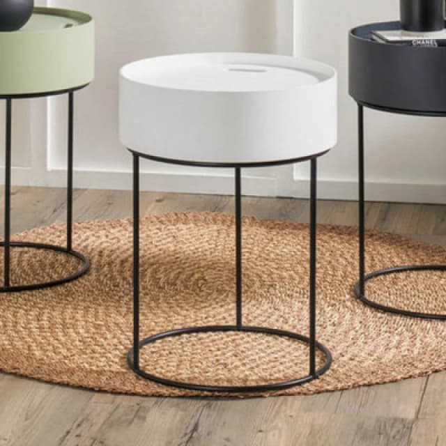 SO'HOME Round Storage Side Table with Metal Frame White ONE SIZE