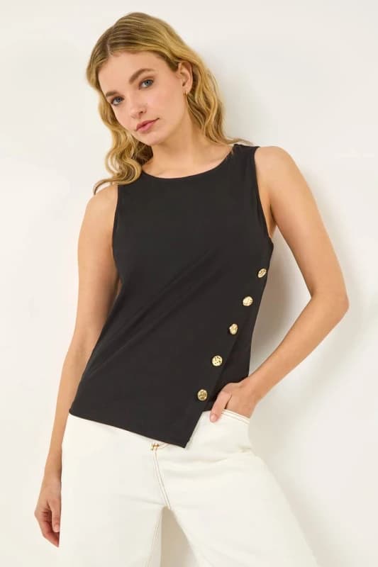 Dusk Womens Asymmetric Button Detail Top in Black Size: 18 Black Female 18