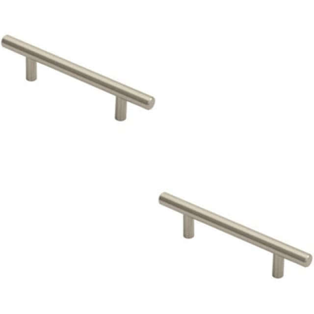 Loops 2x Round T Bar Cabinet Pull Handle 156 x 12mm 96mm Fixing Centres Satin Nickel Metallics unisex
