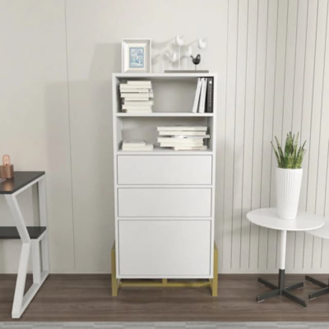 Decorotika - Utopie Modern Bookshelf Shelving Unit Bookcase Display Unit With Cabinets - White UTP54BC01
