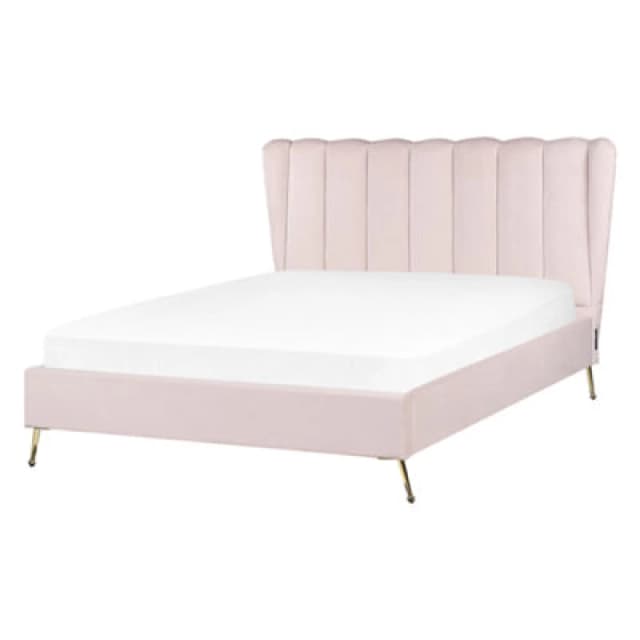 Beliani Bed Velvet Miribel 140 X 200 Cm (Eu Double) Pastel Pink
