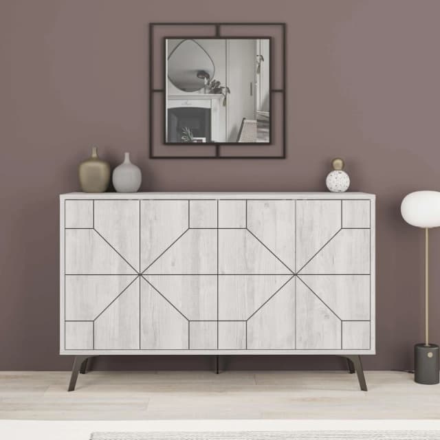 Decortie 4-Doors Push-to-open Doors Sideboard 'Dune' with Metal Legs 123cm in Off-White Size: 2 Pack Off-White Unisex 2 Pack