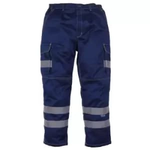 Yoko Mens Hi Vis Polycotton Cargo Trousers With Knee Pad Pockets (48R) (Navy)