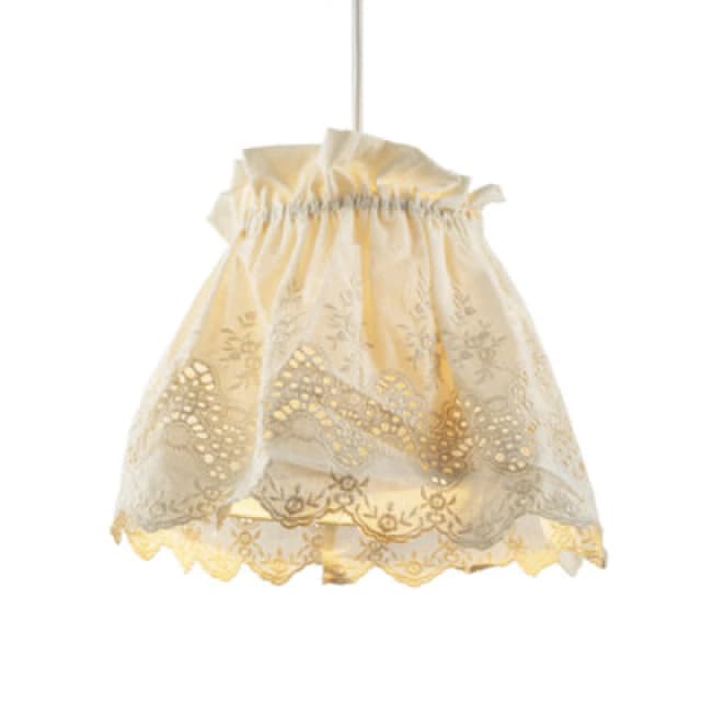 Happy Homewares Modern Cream Cotton Fabric Pendant Lamp Shade With Floral Lace Design