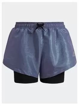 adidas Dance Loose Fit Two-in-one Shorts, Purple, Size 11-12 Years