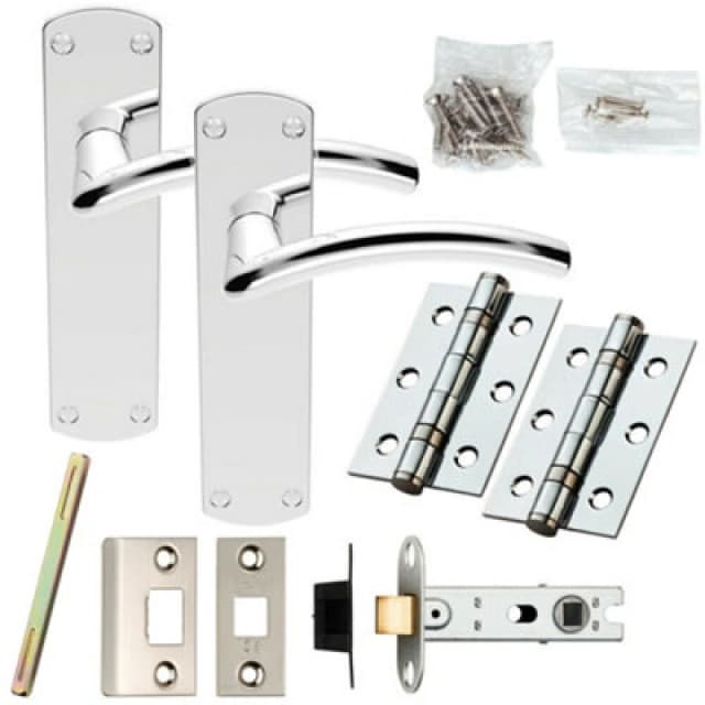 Loops Door Handle & Latch Pack Chrome Arched Lever Backplate Complete Set 170 x 42mm Multi