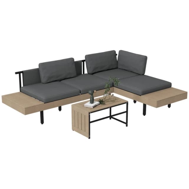 Outsunny HDPE Furniture Sets w/ Table, L-Shaped Sofa Grey 84G-472V00GY